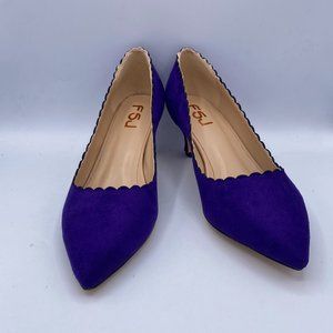 NIB FSJ Blue Suede Kitten Heels Pointy Closed Toe Pump Size 11